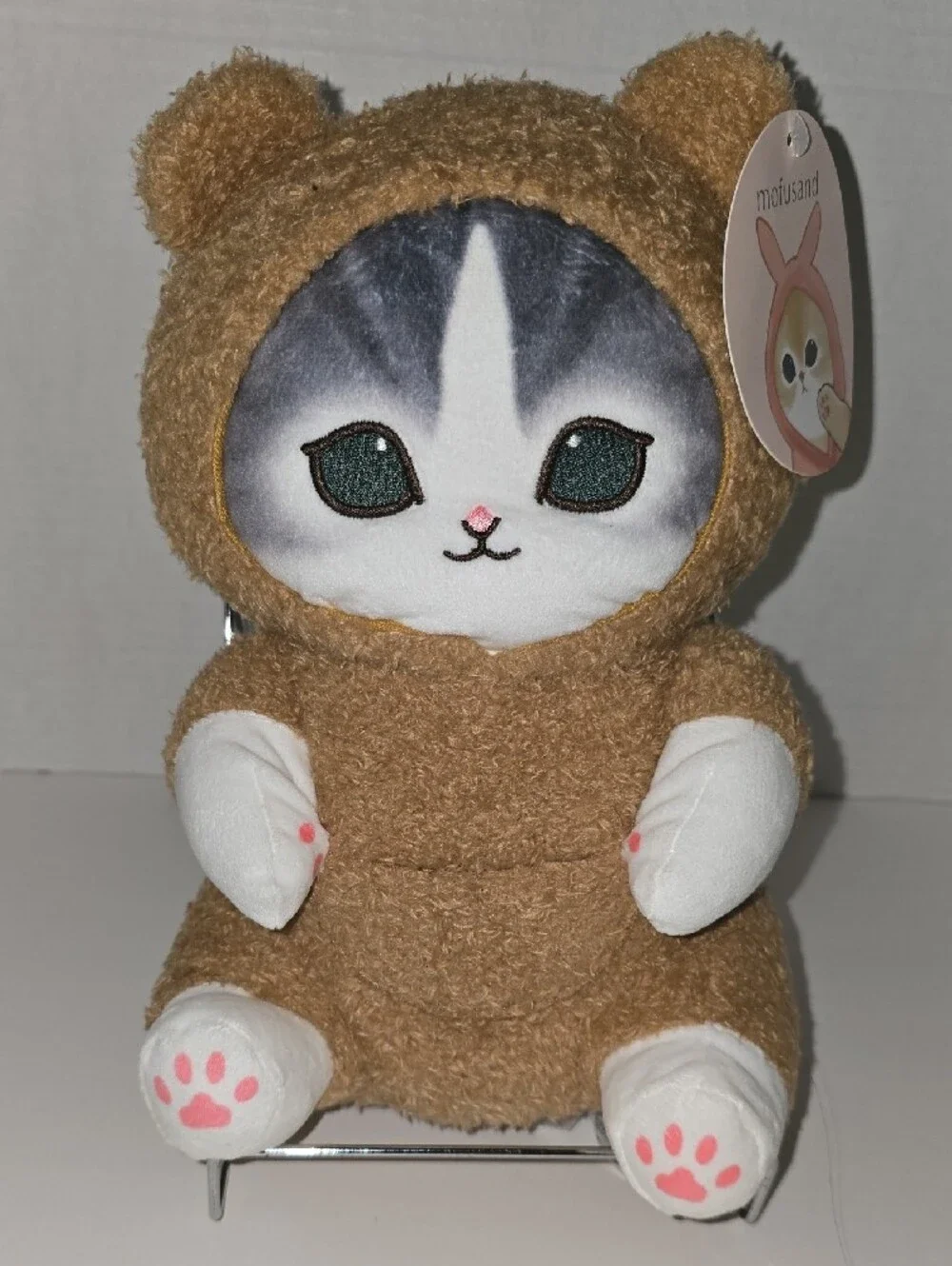 Brown Teddy Cat Plush with White Face and Pink Paws